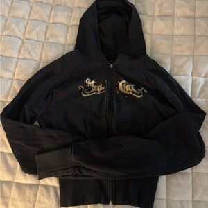 Black Zip-Up Hoodie with Gold Accents
